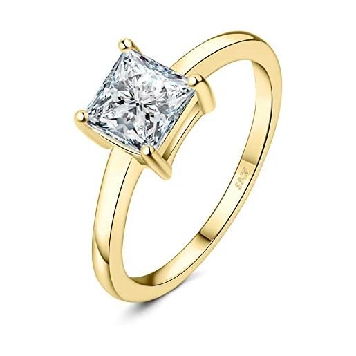 JewelryPalace 1ct anello solitario donna argento 925 con creato moissanite, diamante simulato anelli dorati con pietra a taglio principessa, semplice fedine fidanzamento in oro set gioielli donna 19.5