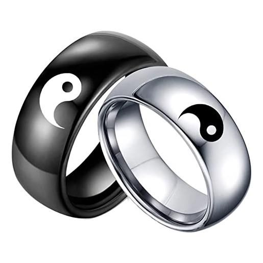 Aotiwe anelli fidanzamento coppia, fedina donna argento nero yin e yang incisi lucido d 22 & u 20