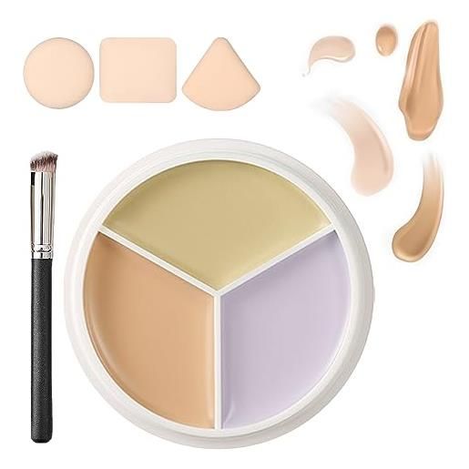 DINNIWIKL 2023 upgraded tri-color concealer, 3 in 1 face foundation cream waterproof, tri-color concealer palette of covers acne marks dark circles-long-lasting and moisturizing (c)
