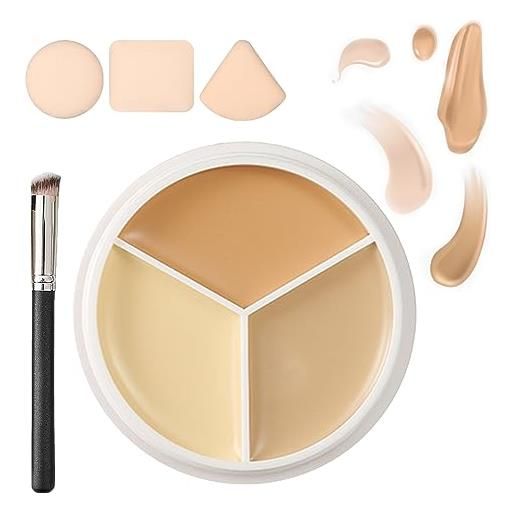 DINNIWIKL 2023 upgraded tri-color concealer, 3 in 1 face foundation cream waterproof, tri-color concealer palette of covers acne marks dark circles-long-lasting and moisturizing (b)