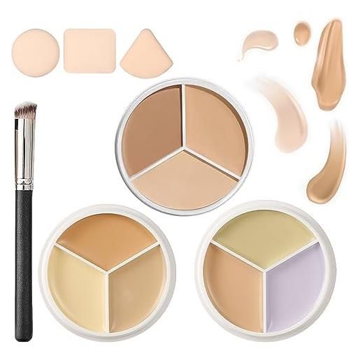 DINNIWIKL 2023 upgraded tri-color concealer, 3 in 1 face foundation cream waterproof, tri-color concealer palette of covers acne marks dark circles-long-lasting and moisturizing (a+b+c)