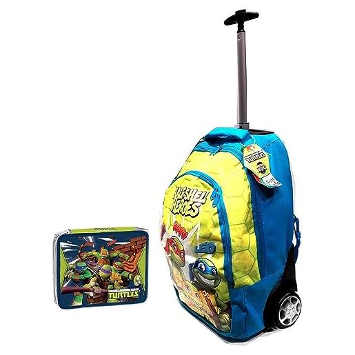 FCP trolley zaino scuola tartarughe ninja turtles con 2 personaggi inclusi + astuccio 2 piani completo + omaggio 7 penne scatto cancellabili e portachiave cubo