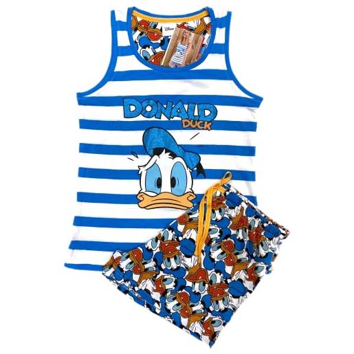 Disney pigiama 2 pezzi canotta + pantaloncino primavera estate in cotone paperino donald duck, ideale per bambina/ragazza in scatola (10 anni)