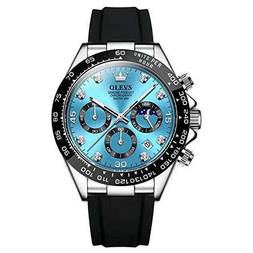 OLEVS orologio al quarzo da uomo, con cronografo, luminoso, alla moda, per il tempo libero, 2875-blu, cronografo, digitale