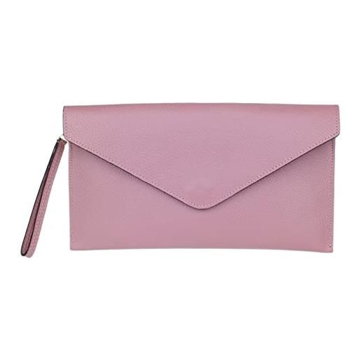 Girly handbags pochette da donna in vera pelle italiana, rosa scuro