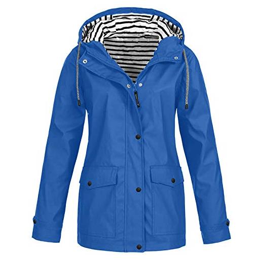 BOTCAM giacca impermeabile da donna, taglie forti, impermeabile, traspirante, antivento, per le mezze stagioni, per attività all'aperto, con cappuccio, 24d, s - 5xl, blu, xxxl