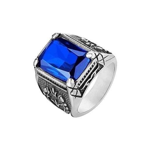 HIJONES anello con gemma di pietra blu navy da uomo in acciaio inossidabile gioielli celtici floreali retrò argento misura 29