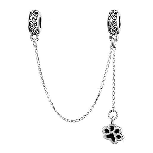 LSxAB catena di sicurezza con nodo celtico con zampa di cane, cuore e luna, compatibile con braccialetti pandora, rame, nessuna pietra preziosa
