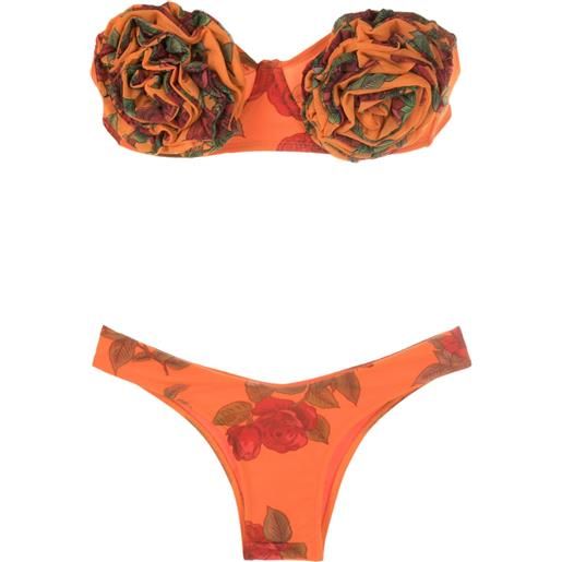 Amir Slama bikini con applicazioni a fiori - arancione