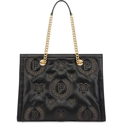 POLLINI tote bag con manici amovibili puffy heritage - nero