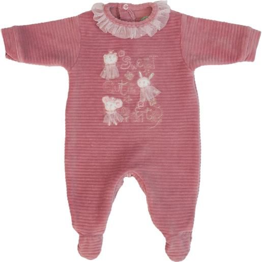 Fs - Baby tutina neonato ciniglia manica lunga orsetto rosa antico