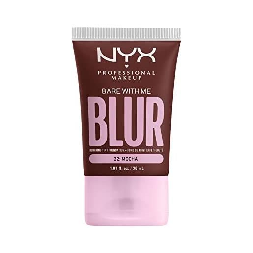 Nyx professional makeup fondotinta effetto blur, con coprenza media, finish matte, con niacinamide, matcha e glicerina, fino a 12 ore d'idratazione, bare with me blur, tonalità: mocha, 30 ml