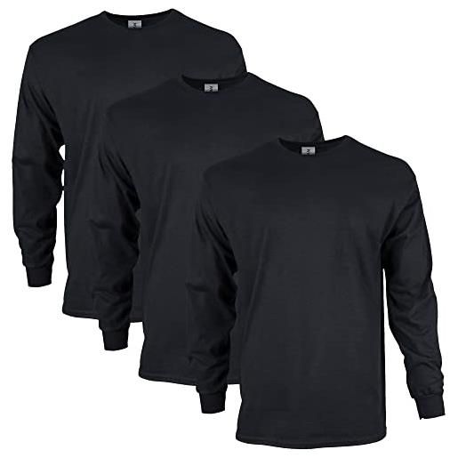Gildan t-shirt a maniche lunghe in cotone ultra stile g2400, multipla, nero (confezione da 3), 4xl (pacco da 3) uomo