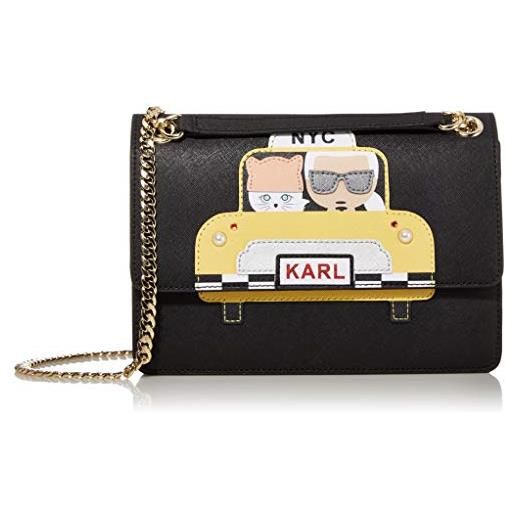 Karl lagerfeld paris maybelle-borsa a tracolla con patta, donna, bianco/nero karl, taglia unica