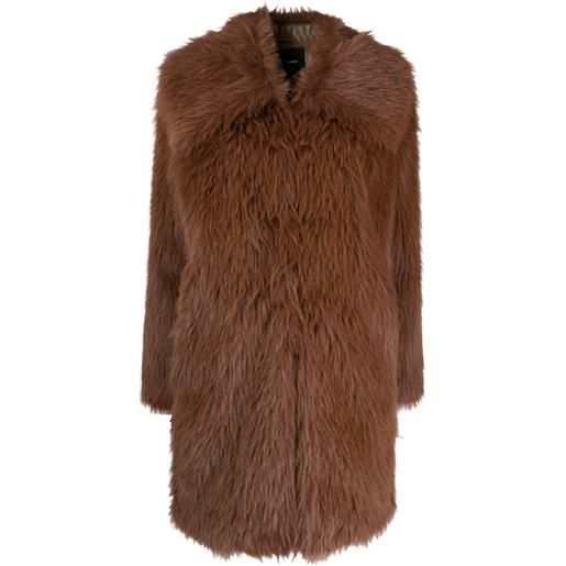 PINKO cappotto con colletto oversize in finta pelliccia - marrone