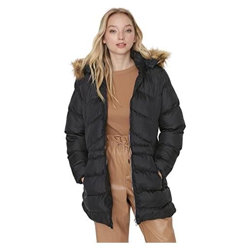 Trendyol giacca invernale normale con cappuccio cappotto, nero, s donna