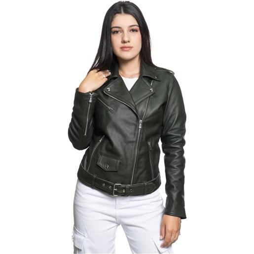 Leather Trend emma - chiodo donna verde in vera pelle