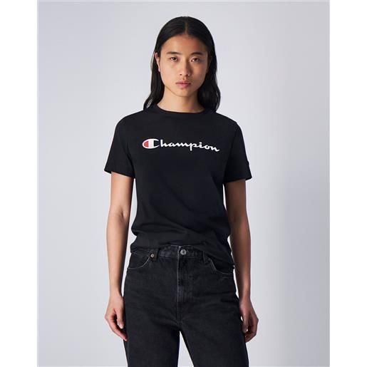 Champion t-shirt girocollo in cotone leggero big logo nero donna