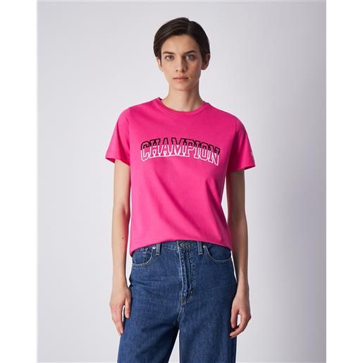 Champion t-shirt girocollo big logo color punch rosa donna