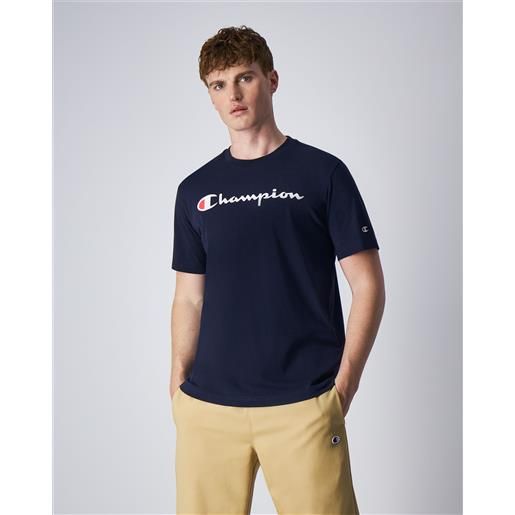 Champion t-shirt girocollo american classics big logo blu uomo