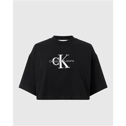 Calvin Klein monologo embroidery t-shirt nero donna