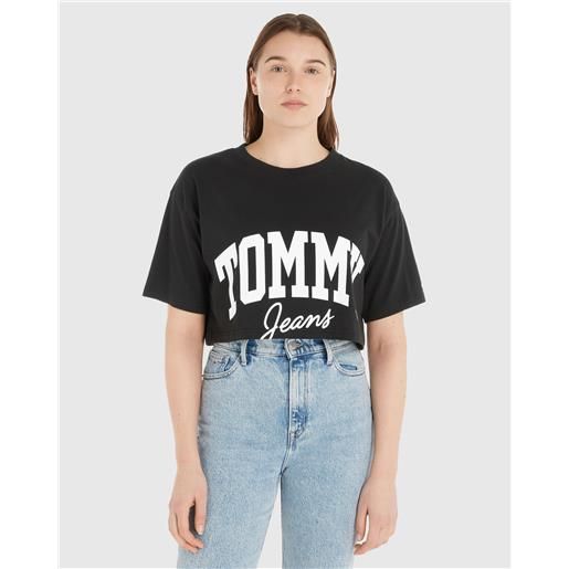 Tommy Hilfiger t-shirt fit over crop new varsity nero donna