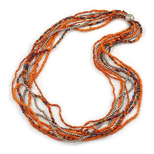 Avalaya collana lunga multifilo in vetro argento/arancione metallizzato, 74 cm l, vetro