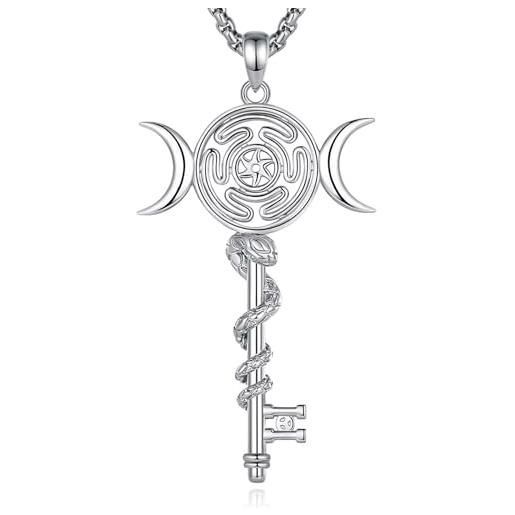 CELESTIA Donna Collana Chiave di Ecate Dea con Ciondolo Serpente Argento 925 Gioielli Esoterismo Pagani Stregoneria Regali Strega Donne Wicca Amuleto Portafortuna Supernatural