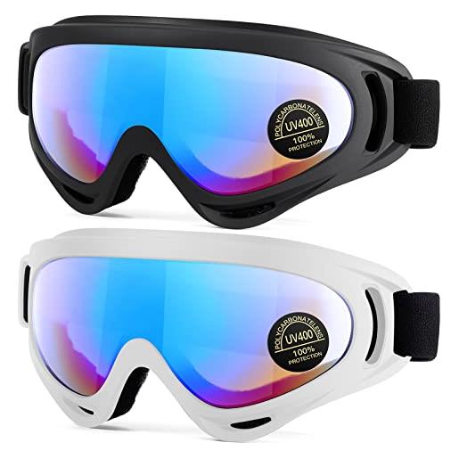 EasYoung confezione da 2 occhiali da sci, occhiali da snowboard compatibili per bambini, ragazzi, ragazzi, ragazzi, ragazze, uomini e donne, occhiali da moto, occhiali resistenti al vento