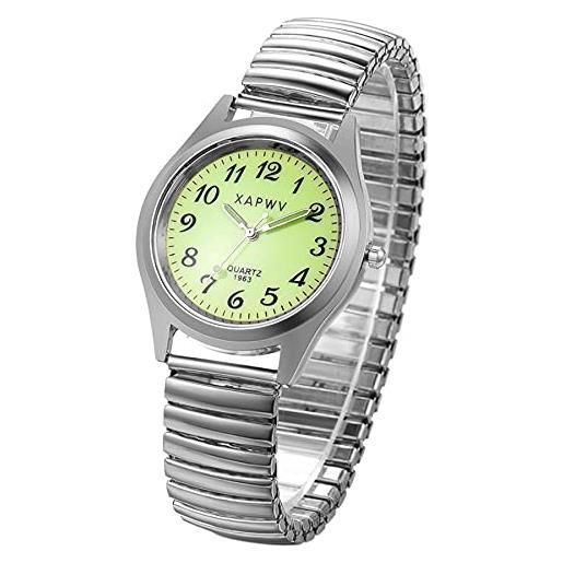 Silverora orologio da donna al quarzo, analogico, con quadrante luminoso, digitale, cinturino elastico, 2 colori, h-argento, 