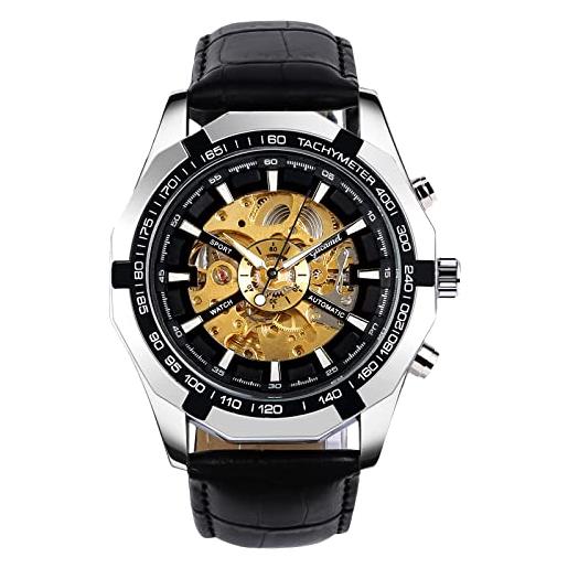 RORIOS orologio da uomo orologio da polso meccanico automatico luminoso orologio con cinturino in pelle moda scheletro orologio