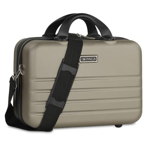 ITACA - beauty case donna e uomo da viaggio - elegante valigia portare a mano rigido con maniglia e tracolla regolabile - champagne