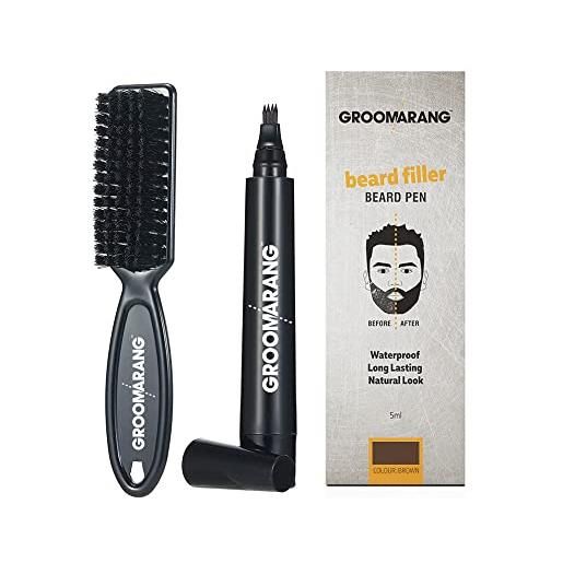Groomarang beard pen groomarang® - matita da barba da uomo, rinforzante naturale per riempire, modellare e definire - nero o marrone (marrone scuro)