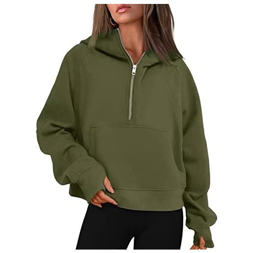 Timuspo felpa da donna con cappuccio con fodera interna in pile, basic zip up con cappuccio, maglione invernale da donna, verde militare. , m