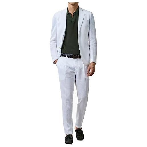 Evoga abito completo uomo in lino sartoriale vestito elegante cerimonia (48, bianco)