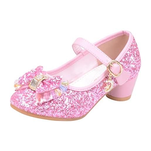 LLUO scarpe da principessa per matrimonio, scarpe da bambina, con paillette, strass, scarpe da ballo, scarpe da ballo morbide, scarpe da sera per bambini, colore: rosa. , 29