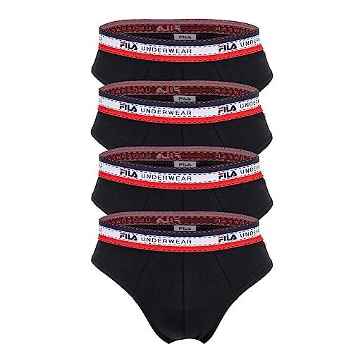 FILA slip da uomo, confezione da 4 pezzi, con logo, in cotone elasticizzato, tinta unita, nero , xl