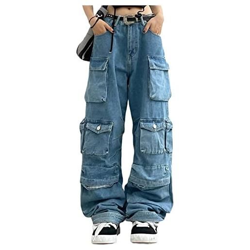 tinetill pantaloni cargo donna jeans larghi pantaloni casual y2k pantaloni a gamba larga pantaloni denim dritti vintage pantaloni jeans svasati stella con tasca anni '90 e-girl streetwear