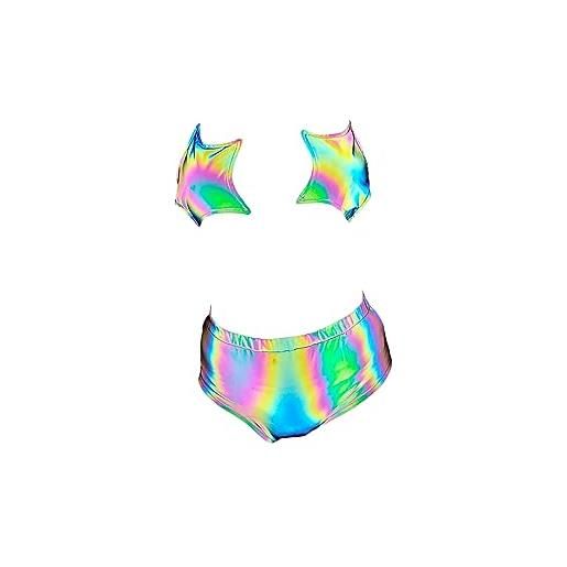 BaronHong set bikini riflettente, reggiseno pentagramma, donna estiva, lucido, costume da bagno luminoso, moda da spiaggia, multicolore, s