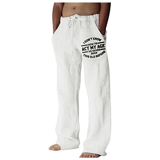 JMEDIC pantaloni da uomo in cotone casual alla moda e tasca stampata con lacci, pantaloni di grandi dimensioni attraenti pigiama pantalone lungo (white, m)
