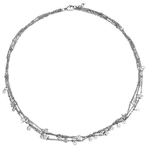 Beloved ❤️ collana essential tre file con charms e cristalli pendenti - realizzata in acciaio inossidabile - charms a tema (silver stelle)