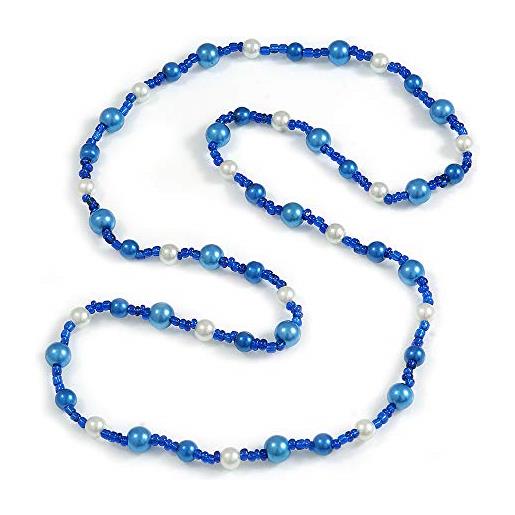 Avalaya collana lunga con perle di vetro classiche/blu/bianco, 84 cm l