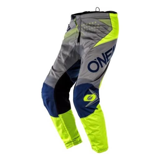 O'neal | pantaloni motocross | mtb enduro mx | comoda vestibilità sciolta per la massima libertà di movimento | element pants factor | adulto | grigio blu neon giallo | taglia 38/54