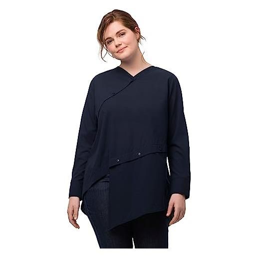 Ulla popken blouse with asymetric button lines camicia da donna, marine, 64-66