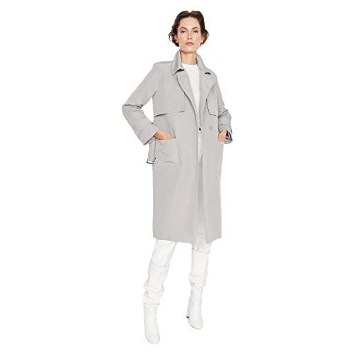 Trendyol women regular fit double-breasted lapel collar woven trench coat cappotto, grigio, 38 eu donna