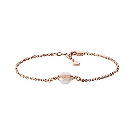 Emporio Armani bracciale per le donne, lunghezza interna: 16cm + 2cm catena regolabile dimensione perla: 9-10mm oro rosa bracciale in argento sterling, eg3533221