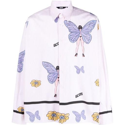 Gcds camicia con stampa farfalla - rosa