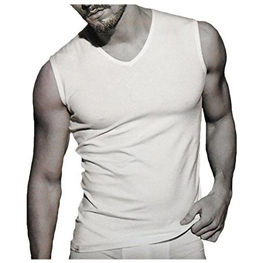 Coveri 3 smanicato uomo spalla larga scollo a v cotone bielastico enrico art. Et1003 (bianco, 5/l)
