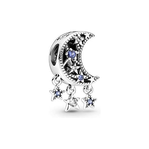 Pandora ciondolo moments in argento sterling con luna e stella con cristallo blu stellare e zirconia cubica trasparente