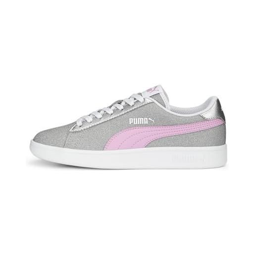PUMA girls' fashion shoes smash v2 glitz glam jr trainers & sneakers, PUMA silver-lilac chiffon-PUMA white, 37.5